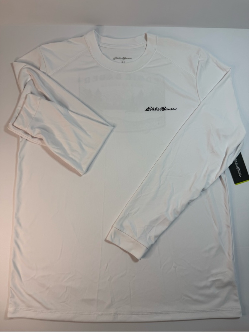 NWT Eddie Bauer Shirt Mens Large White UPF 50 Graphic Long Sleeve Tee Pullover
